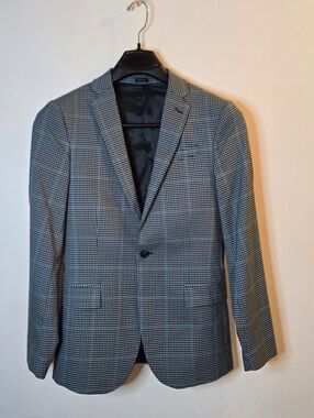 J Ferrar Blue And Green Plaid Blazer 36 R